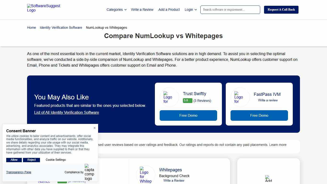 Compare NumLookup vs Whitepages in January 2026